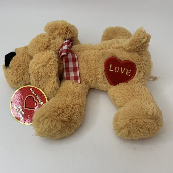 Dan Dee Puppy Dog Plush Stuffed Animal Red Love Heart Gingham Plaid Bow - Picture 2 of 9